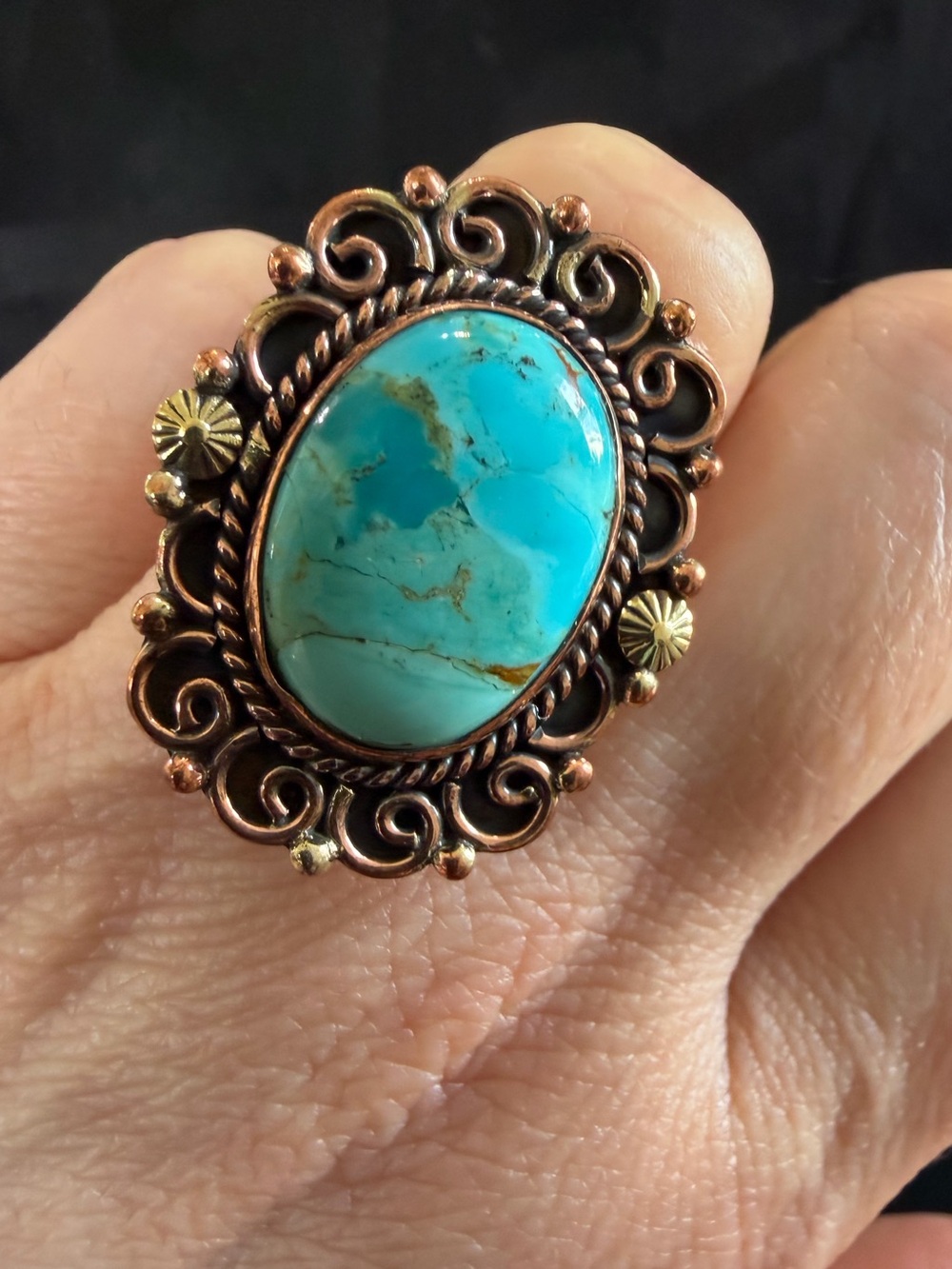 Sky Blue Royston Turquoise Statement Ring In Copper Size 8